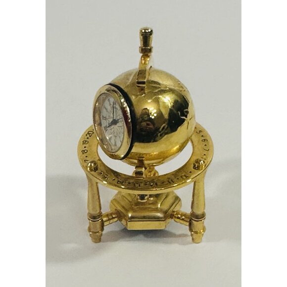 Bulova Miniature Clock Planetarium Spinning Globe Brass 3” Works Quartz B0573 - Picture 8 of 11